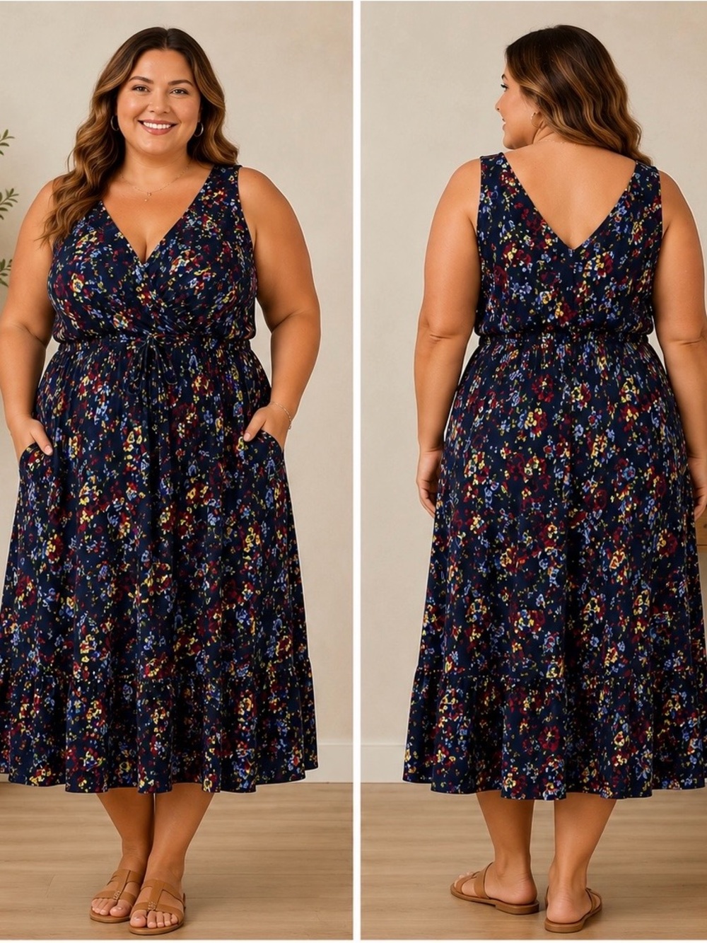 Pure Energy Sleeveless Belted Floral Maxi Dress Plus Size 3X NWT